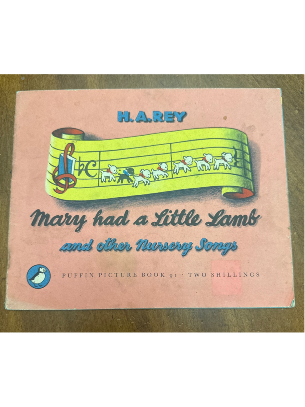 Vintage Puffin Picture Book Mary Had a Little Lamb Nursery Songs Pink Yellow